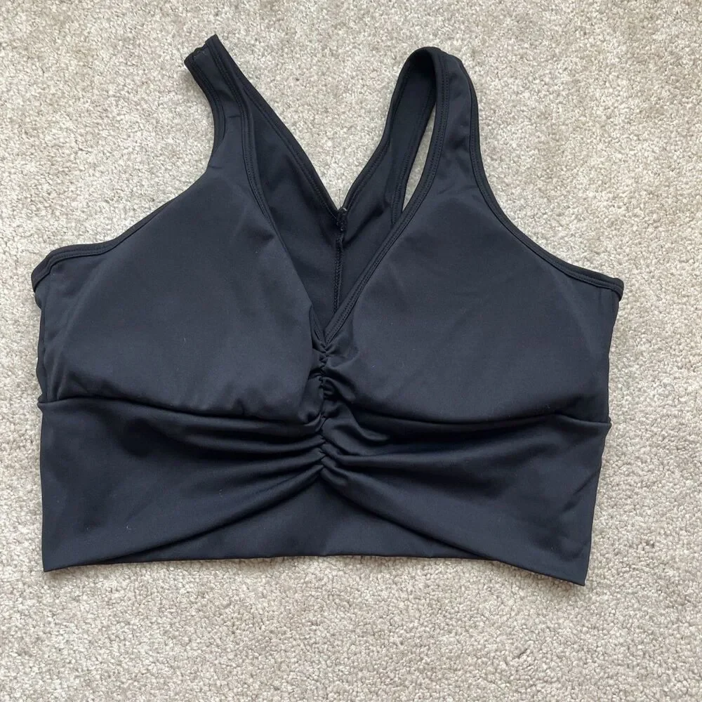 Alo Yoga Wild Thing Sports Bra Womens Medium Black Ruched Racerback Athletic